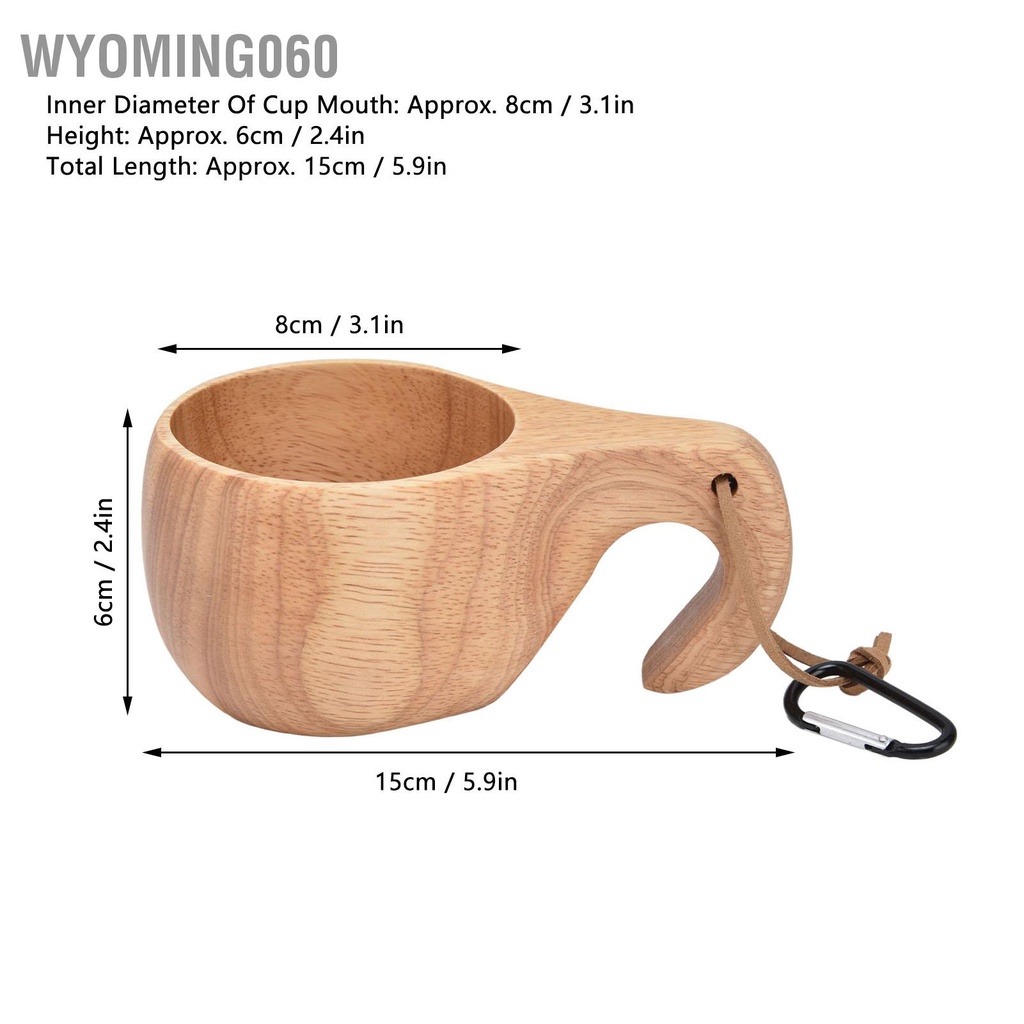 Wyoming060 Wooden Coffee Cup with Handle Hanging Buckle Milk Drinking Portable Wood Mug for Household