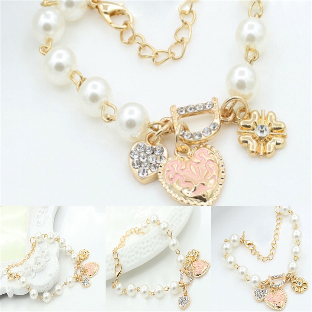 Lắc tay ngọc trai họa tiết trái tim xinh xắn cho nữ