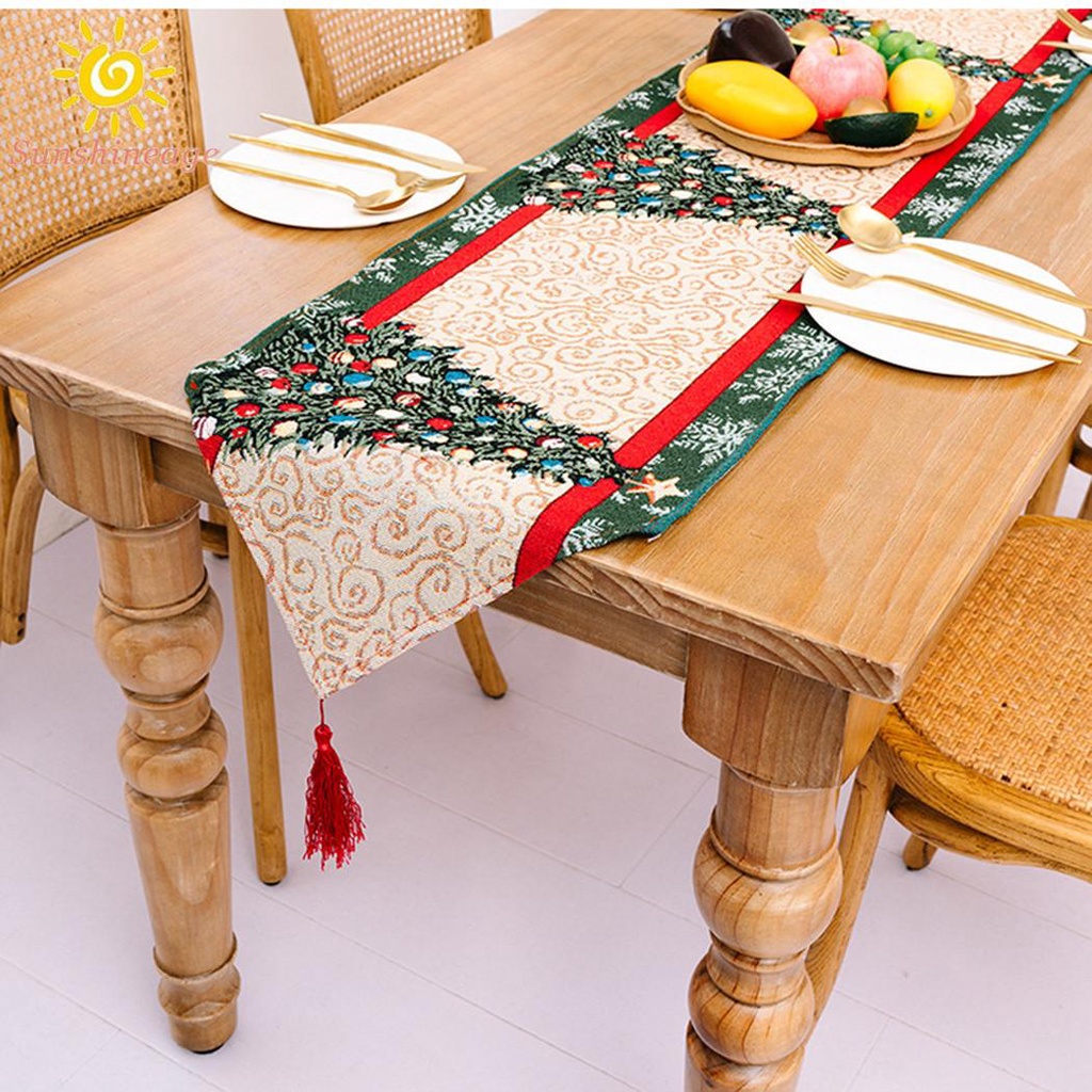 Table Runners Christmas Cloth Decor Festival Garland Mat Santa Claus Table
