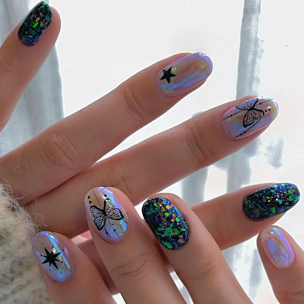 Miếng Dán Móng Tay Tự Dính Họa Tiết Hoa Hồng Trắng Đen 3D