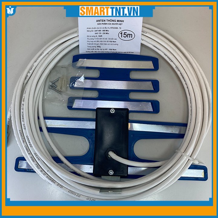 Combo Anten thông minh, bọc nhựa xanh DVB-T2 dùng cho tivi và đầu KTS kèm 15m dây hàng đẹp Smarttnt.vn