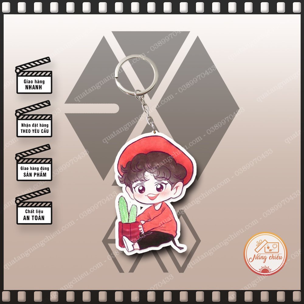 Móc khóa mica in ảnh nhóm nhạc EXO Hàn Quốc, các thành viên Beakhuyn, Chan, Chanyeol, Chen, D.O, Kai, Lay, Suho, Xiumin