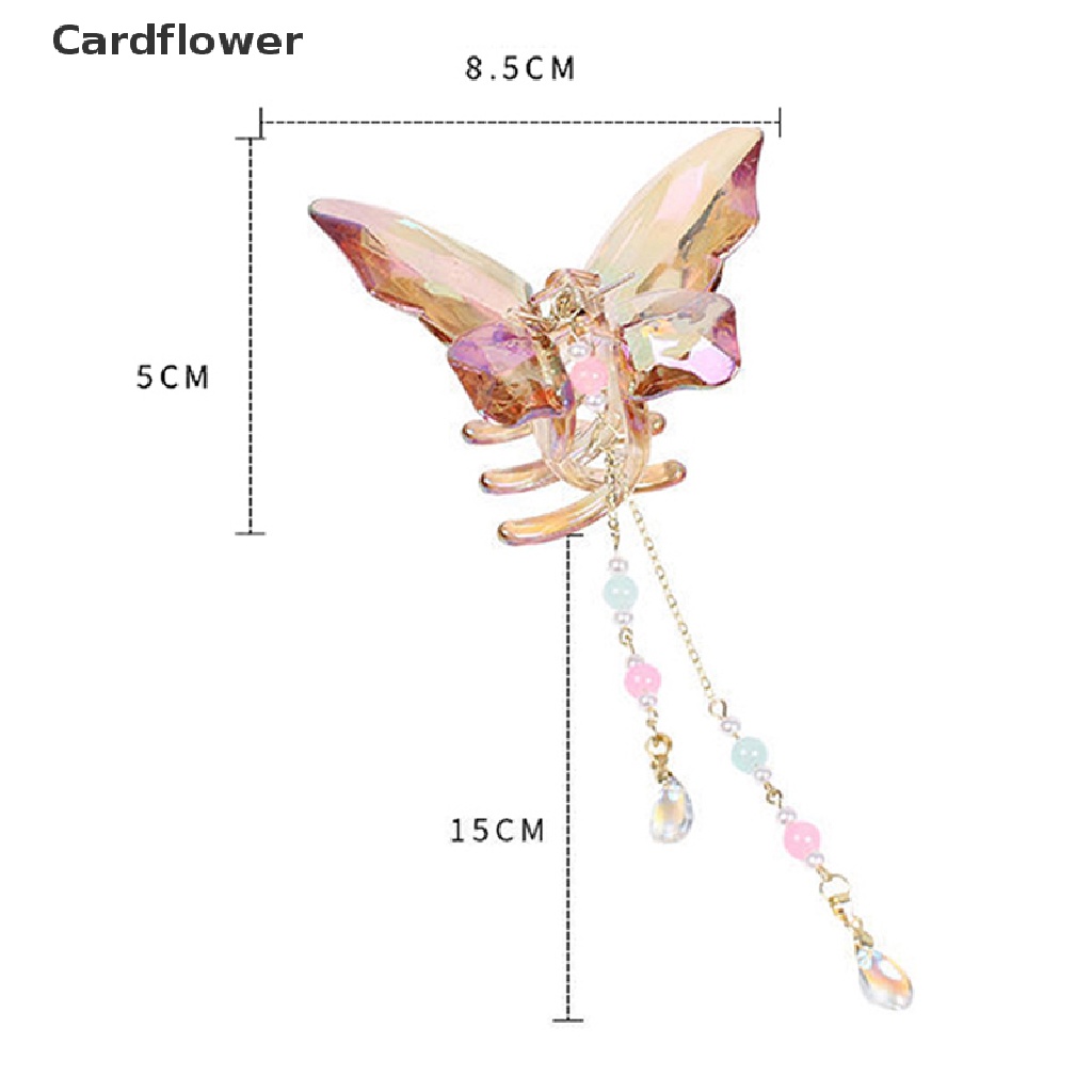&lt; Cardflower &gt; Kẹp Tóc Càng Cua Tua Rua Pha Lê Hình Bướm Chống Trượt