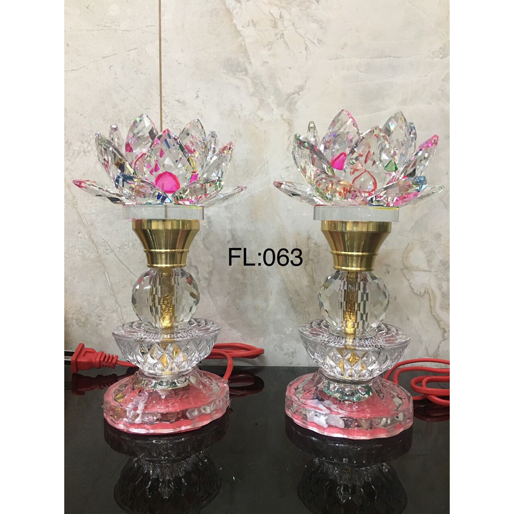 FREE SHIP   Cặp đèn thờ đá pha lê tự động đổi màu cao cấp