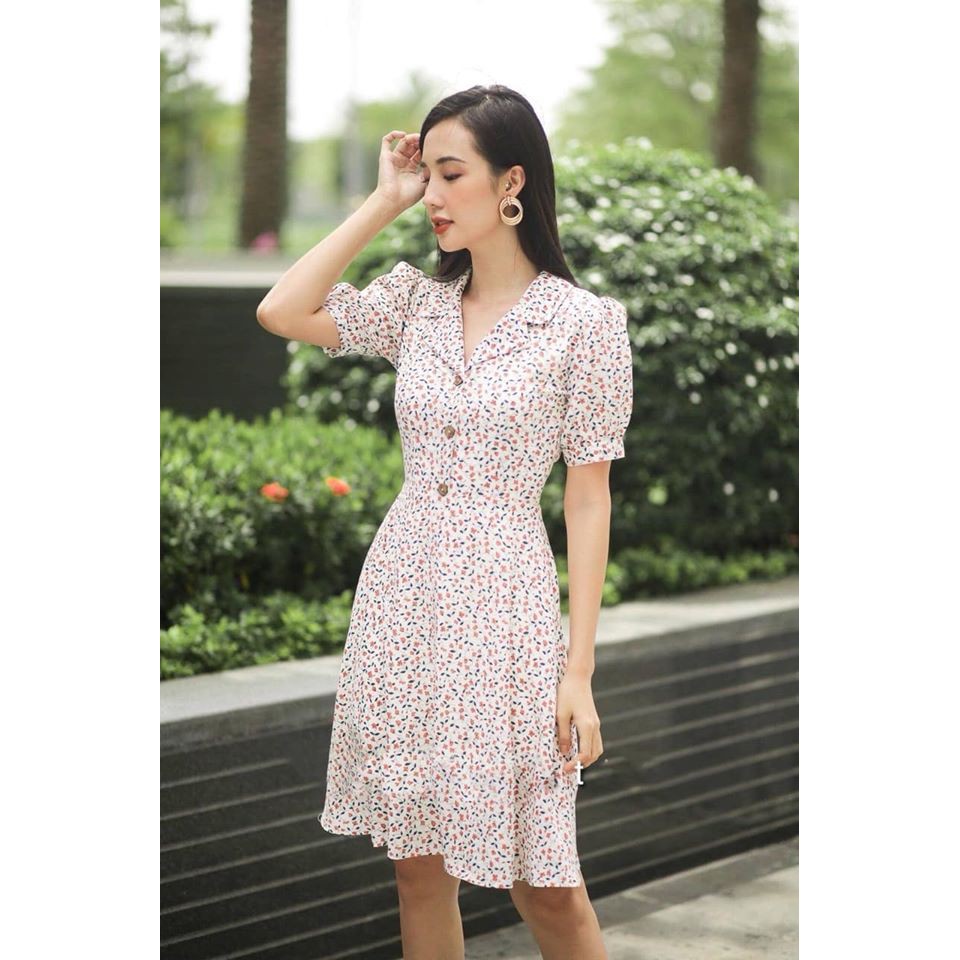 ĐẦM CỔ VEST HỌA TIẾT HOA NHÍ