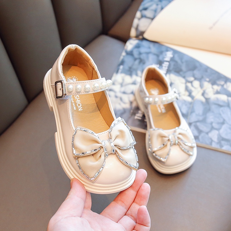 Giày Búp Bê Da Đế Mềm Đính Nơ Lấp Lánh Cho Bé Gái 2-16 Tuổi