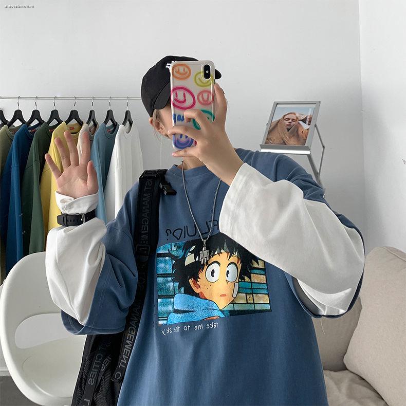 Áo thun tay dài giả hai lớp cổ tròn màu sắc thời trang dành cho nam