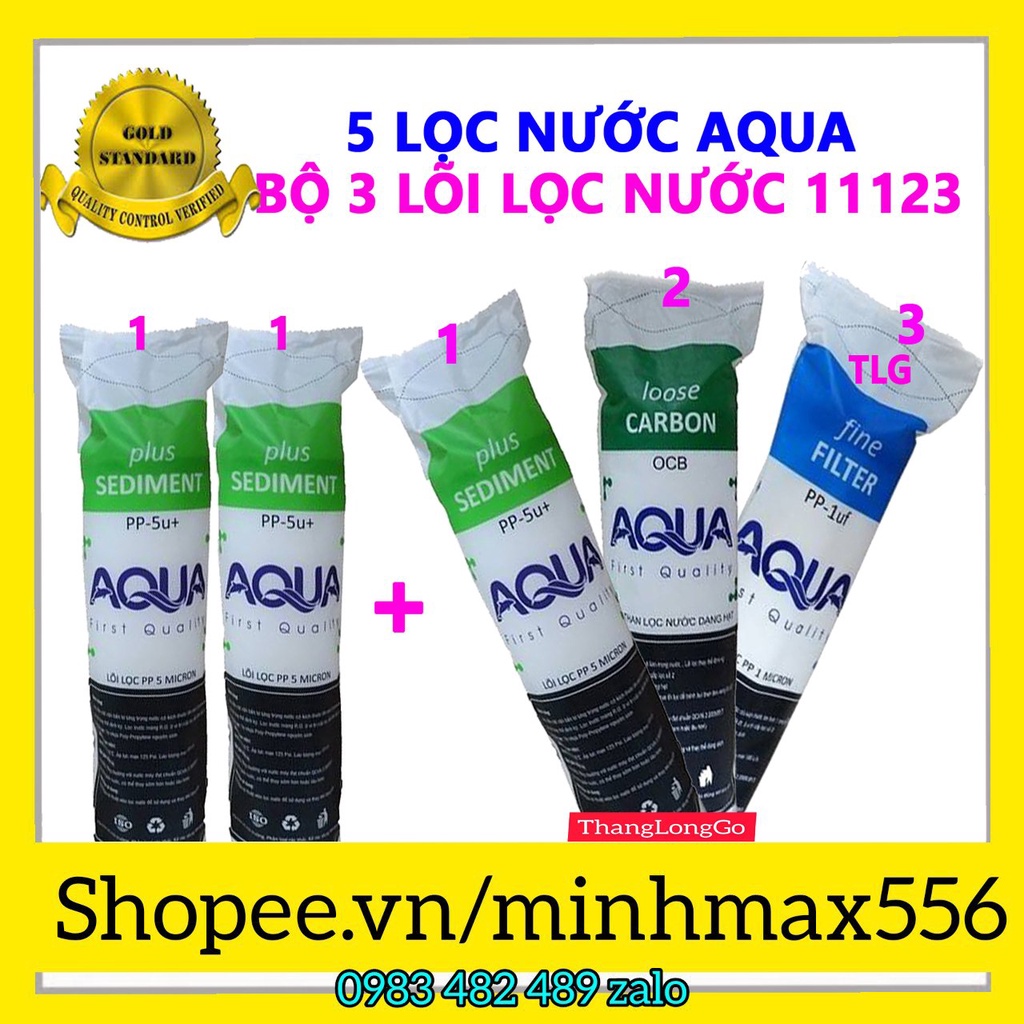 COMBO 5 LÕI LỌC AQUA CAO CẤP - GỒM 3 SỐ 1 - 1 SỐ 2 - 1 SỐ 3 | DÙNG CHO 9 THÁNG