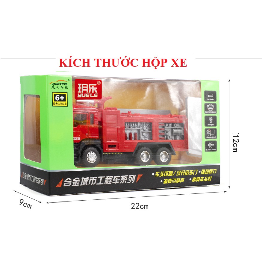 Xe cứu hỏa bằng hợp kim và nhựa mô hình ô tô 1:50 đồ chơi trẻ em có âm thanh và đèn xe mở được cửa