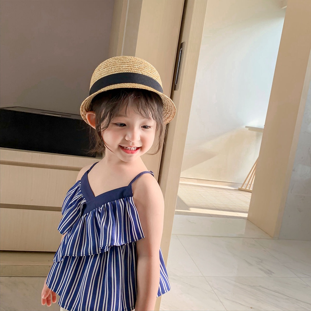 Bộ Đồ Áo Hai Dây Họa Tiết Kẻ Sọc Phong Cách Hàn Quốc Nhật Bản Thời Trang Mùa Hè Hàng Mới Dành Cho Bé Gái 2022