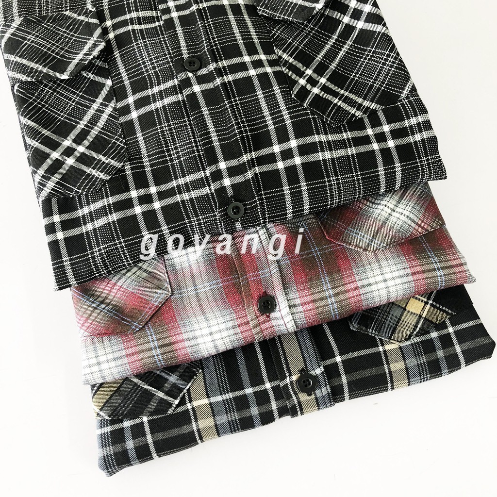 Áo sơ mi Flannel kẻ GOYANGI Unisex oversize form rộng cho cả nam và nữ phong cách Hàn Quốc