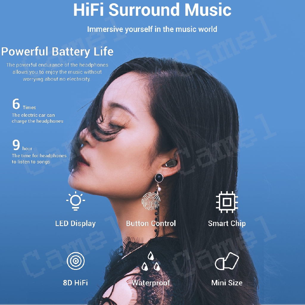 Tai nghe bluetooth TWS 5.0 tích hợp mic có màn hình LCD cho Xiaomi iPhone