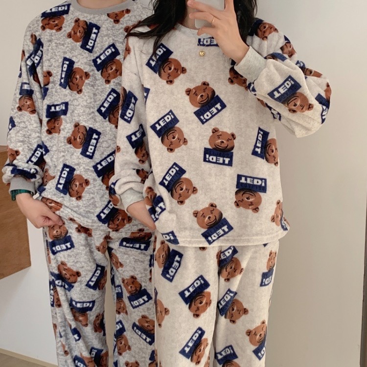 Bộ ngủ nữ đáng yêu siêu nhẹ giữ nhiệt, bộ ngủ cute chất liệu lông cừu siêu ấm | BigBuy360 - bigbuy360.vn