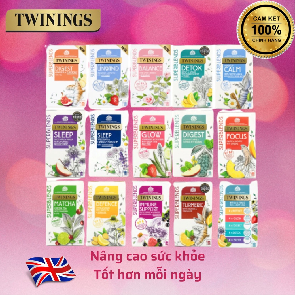 Trà Twinings thảo mộc detox, ngủ ngon, tiêu hóa, đề kháng, nhân sâm