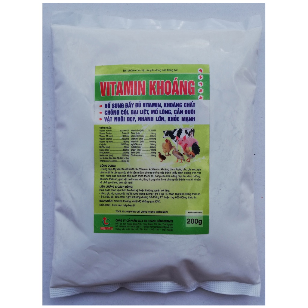 1 gói VITAMIN KHOÁNG 200g Chuyên dùng cho gia súc, gia cầm, chó, mèo
