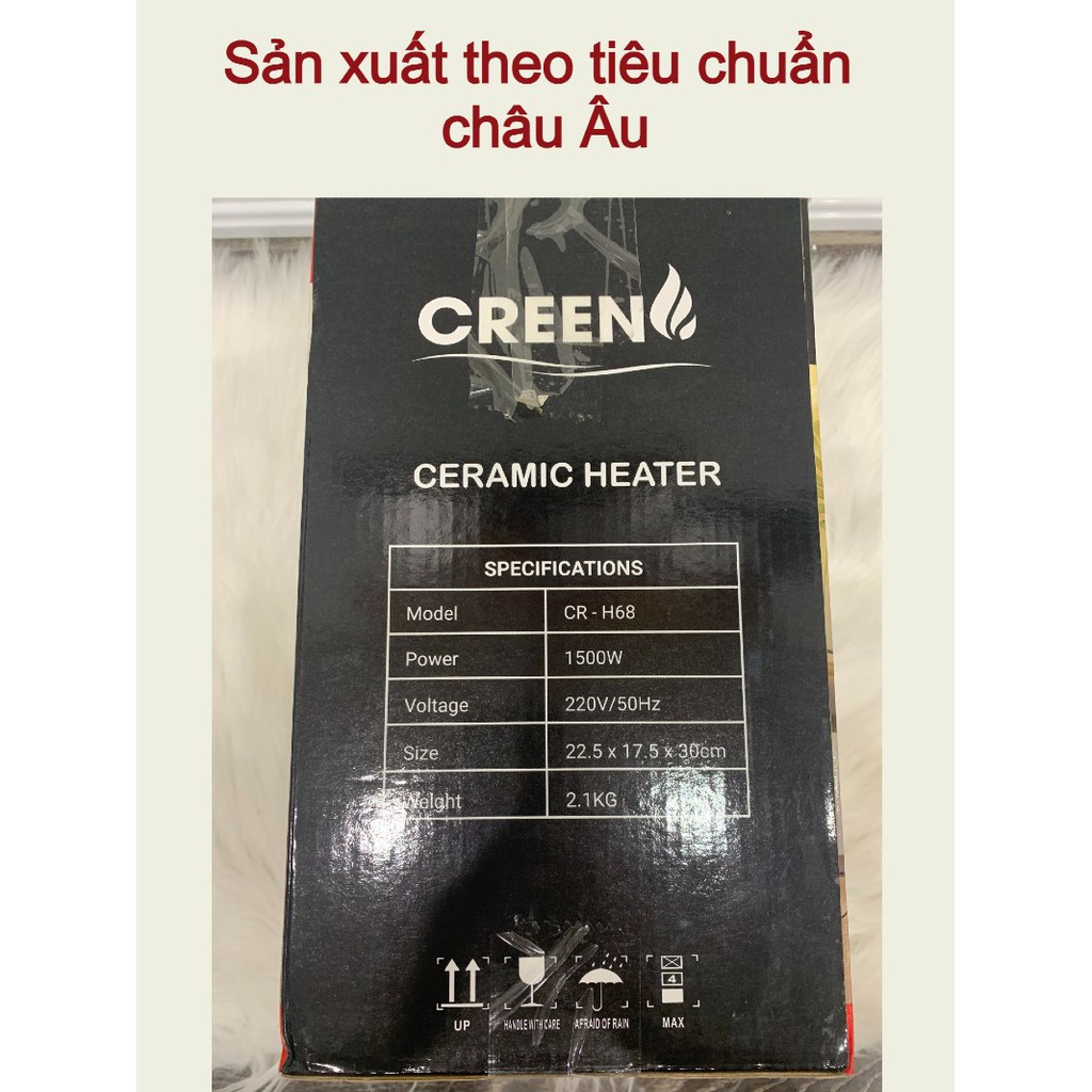 Máy sưởi gốm ceramic CREEN CR-H68 - Quạt sưởi mini 1500W- 3 chế độ sưởi, không khô da, tự ngắt khi đổ - Bảo hành 2 năm