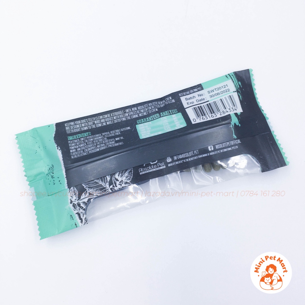 Xương gặm sạch răng, thơm miệng cho chó hình bàn chải ABSOLUTE HOLISTIC DENTAL CHEW - Vị bạc hà
