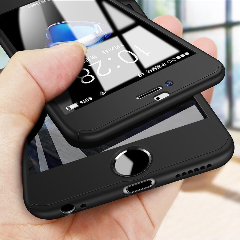 Ốp Điện Thoại PC Cứng Kèm Kính Cường Lực Bảo Vệ 360 Độ Cho iPhone 5 5S SE 6 6s 7 8 Plus X XS XR
