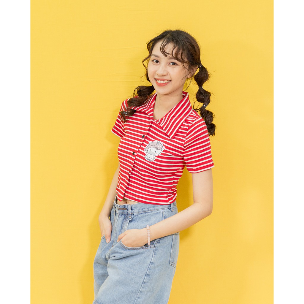 Áo Thun Polo Croptop Sọc đỏ - LEO's clothing AT