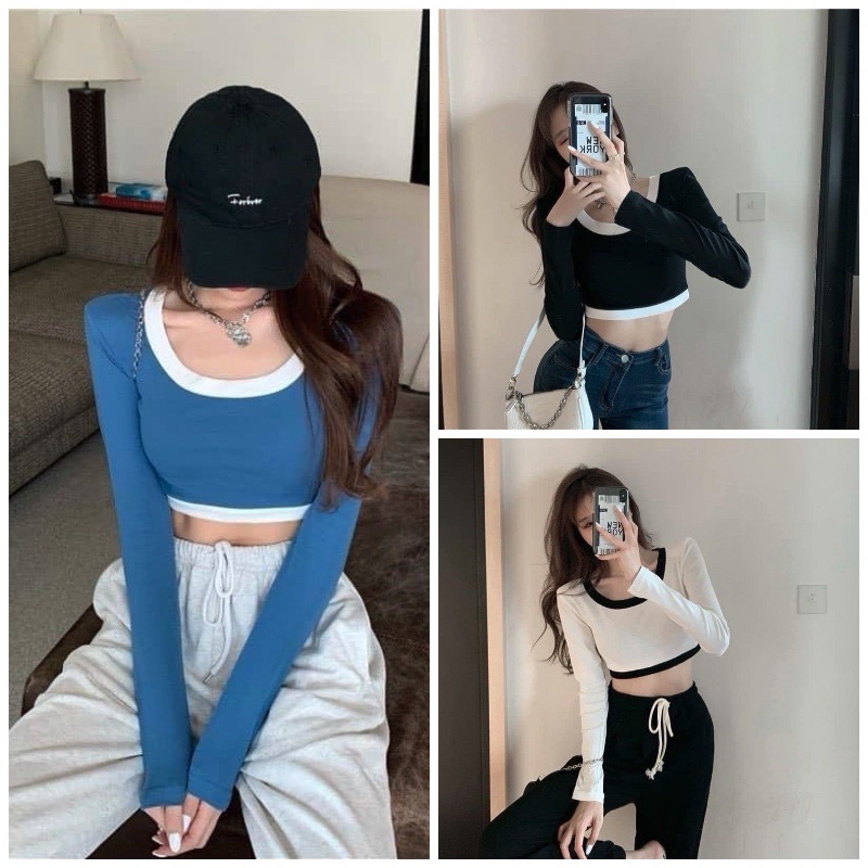 Áo Croptop Tay Dài Viền TD02