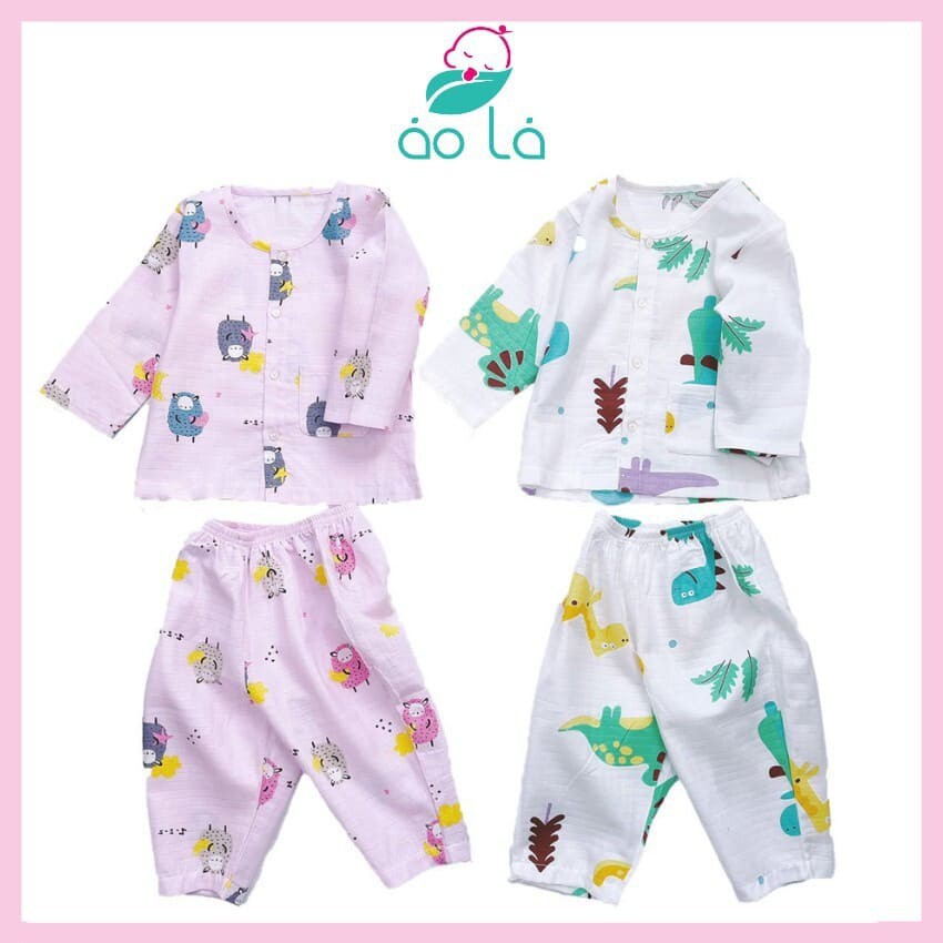 Bộ pijama dài tay mặc ngủ cho bé vải cotton xô hai lớp Áo Lá Homewear size 10kg-30kg  ྇