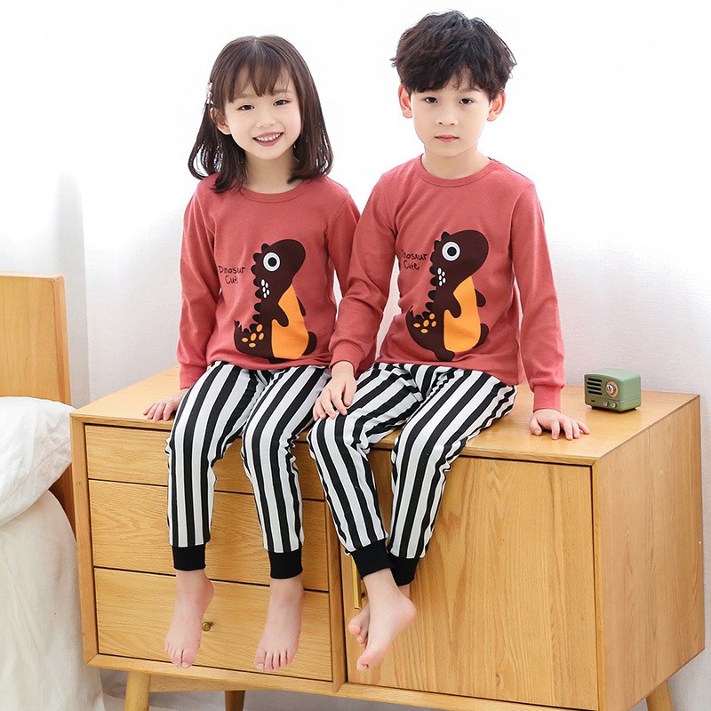 Bộ Đồ Ngủ Pijama 2 Món Vải Cotton Màu Trơn Cho Bé Trai Và Bé Gái