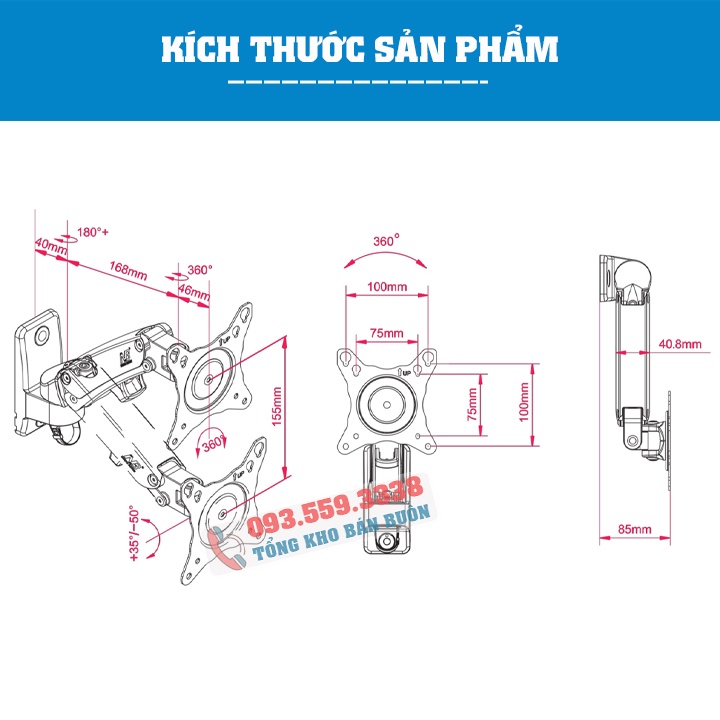 NB F120 / Giá Treo Màn Hình F120 17 - 27 Inch / Lắp Đặt Treo Tường Tùy Chỉnh Đa Năng - Giá Treo Tivi Xoay Màn 360 Độ