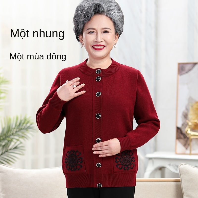 Quần áo thu đông của bà len khoác cho người trung niên và phụ nữ lớn tuổi già cộng với cashmere mẹ