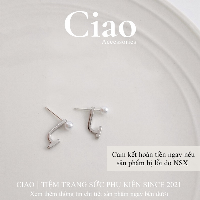 [HOẢ TỐC 1H] Khuyên tai/ Bông tai dáng dài mạ bạc S925 thiết kế đính hạt ngọc đơn giản Ciao accessories