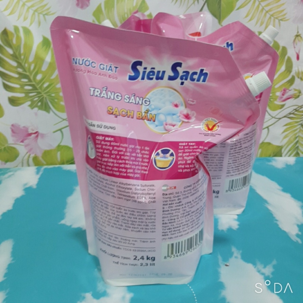 Nước giặt Lix Siêu Sạch Hương Hoa Anh Đào Túi 2.4kg