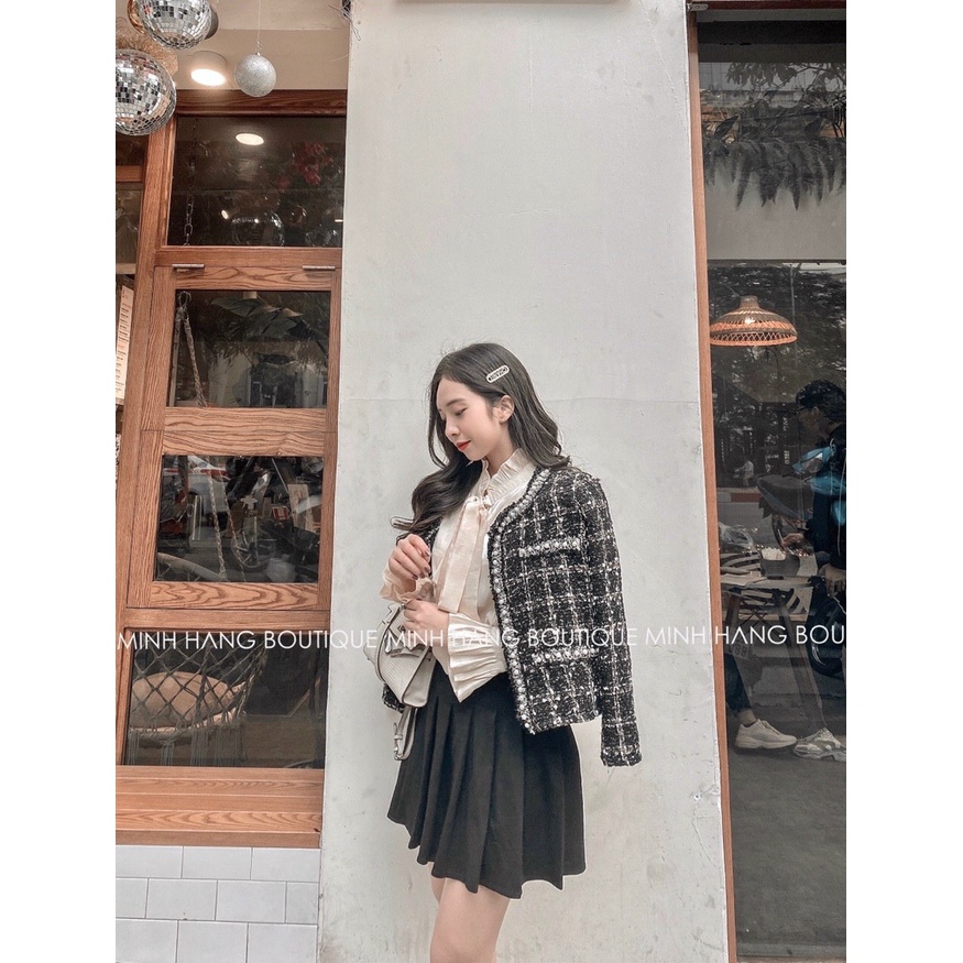 Áo khoác dạ Tweed 2 lớp viền ngọc tiểu thư ( Ảnh Thật )