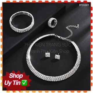 Bộ trang sức kiềng cổ đính đá 4 món