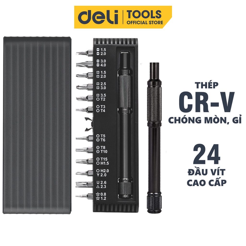 Bộ Tua Vít Đa Năng Deli 25 Chi Tiết Cao Cấp Chính Hãng - Thiết Kế Hiện Đại, Đầu Vít Từ TÍnh Dễ Dàng Sử Dụng - DL240025B