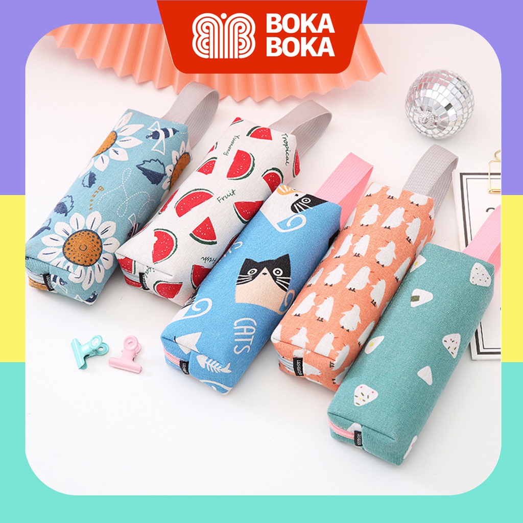 Bóp viết vải canvas họa tiết Dễ thương cao cấp - HB03