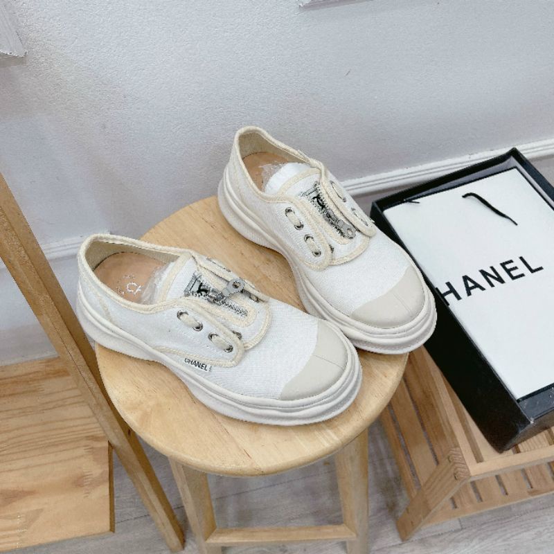 Lo(ẢNH THẬT) Giày Thể Thao Nữ Kem Kéo Khoá Dệt Mềm Êm Fullbox Bill Túi Hãng Cao Cấp