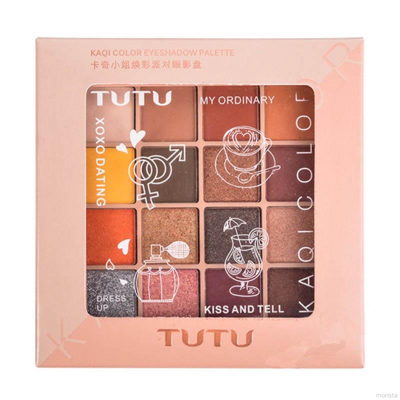 Bảng phấn mắt 16 màu nhũ và lì chống thấm nước thương hiệu TUTU | BigBuy360 - bigbuy360.vn