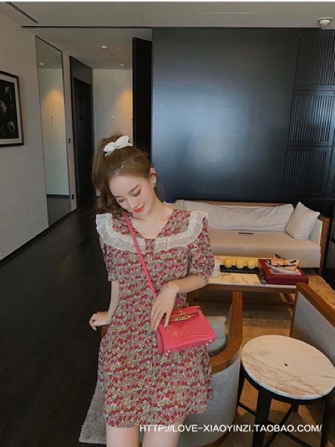 Váy Hoa Nhí Cổ Bèo Dáng Xòe Nhẹ Tiểu Thư , Đầm Tiểu Thư Hoa Nhí Siêu Xinh