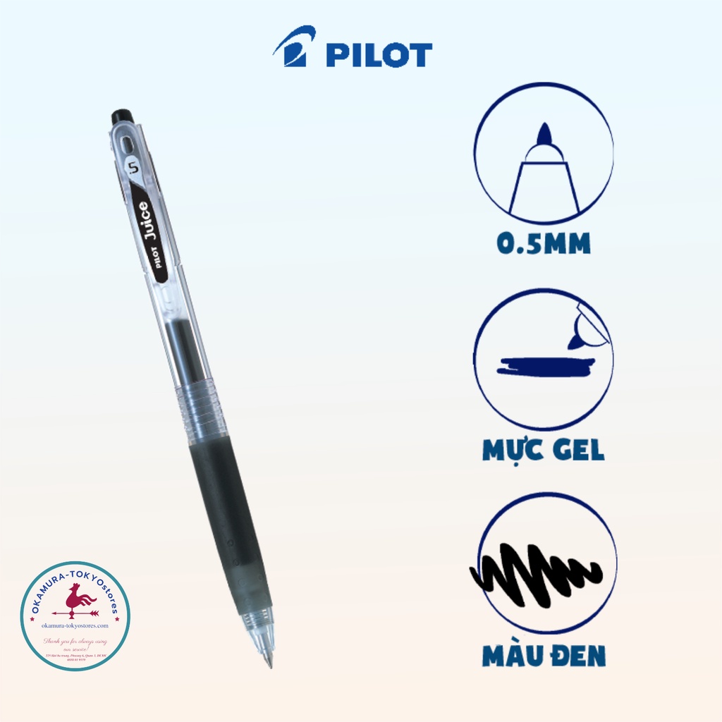 Bút mực gel juice màu đen, Pilot, nhanh khô không phai màu cho nhân viên văn phòng học sinh sinh viên, ngòi 0.5mm