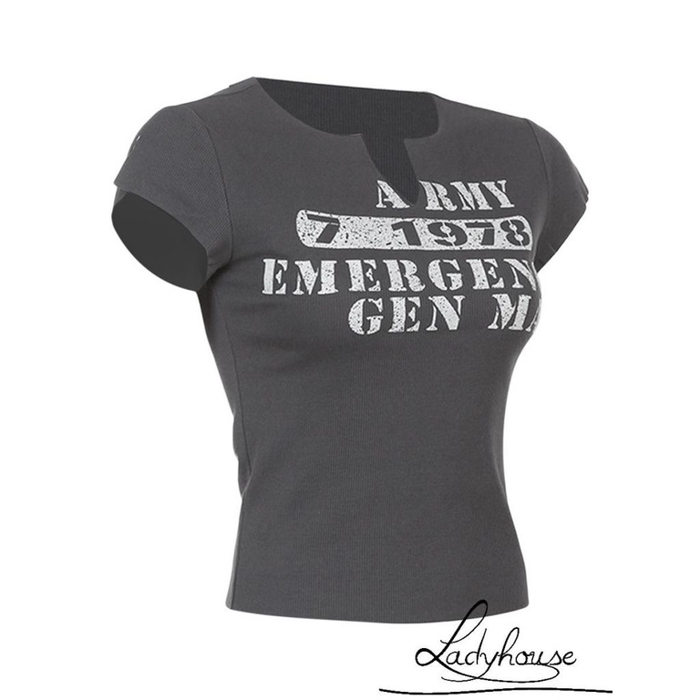 Áo Thun Ngắn Tay Ôm Dáng Co Giãn In Chữ Thời Trang Mùa Hè Cho Nữ