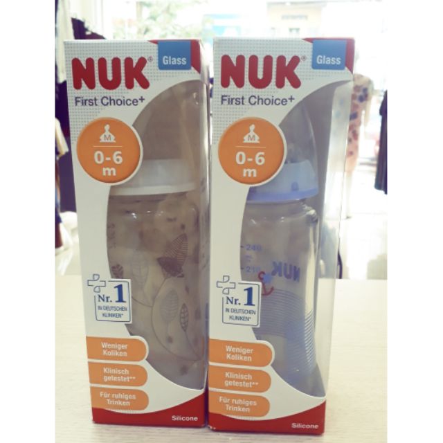Bình sữa Nuk First Choice thủy tinh 240ml - hàng Đức xách tay