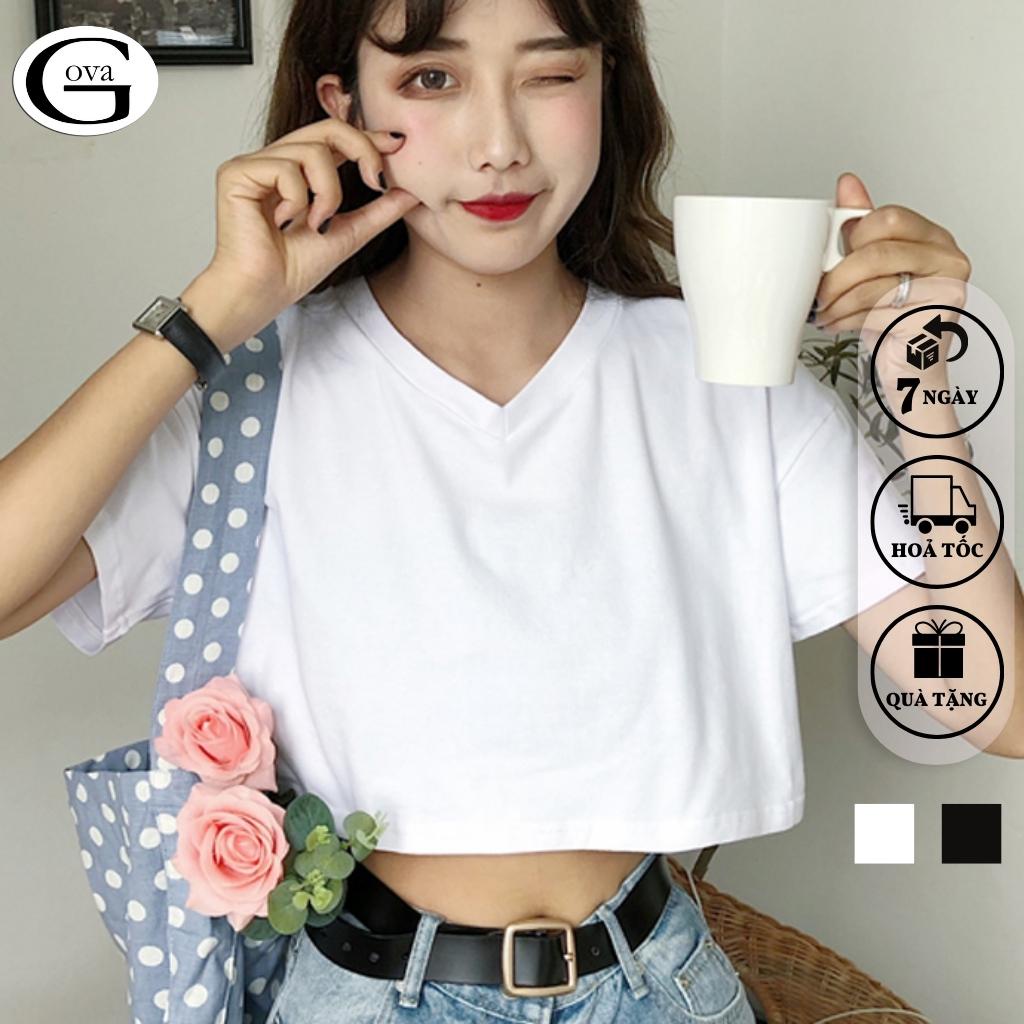 Áo Croptop CỔ TIM BASIC form rộng, Áo kiểu nữ ôm chất thun cotton mềm mát GOVA