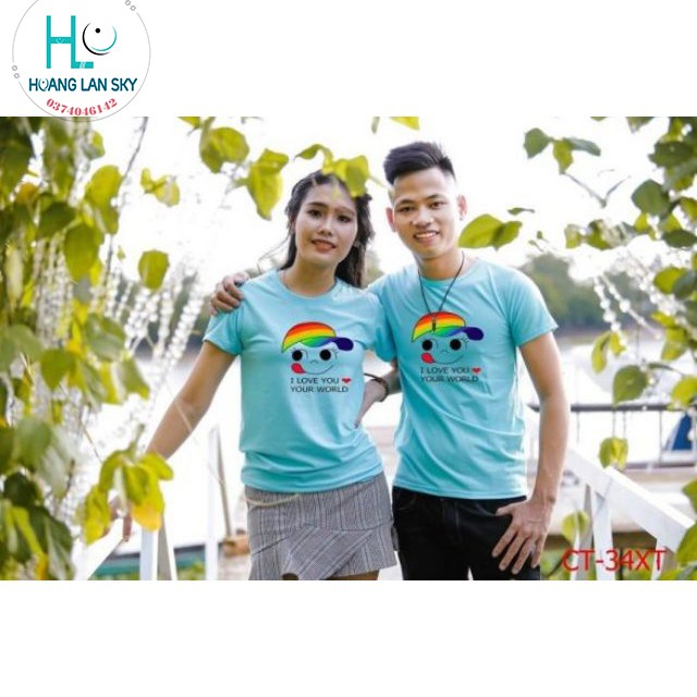Áo đôi áo cặp thun đẹp in mặt cười dễ thương I LOVE YOU YOUR WORLD [GIÁ 2 ÁO]