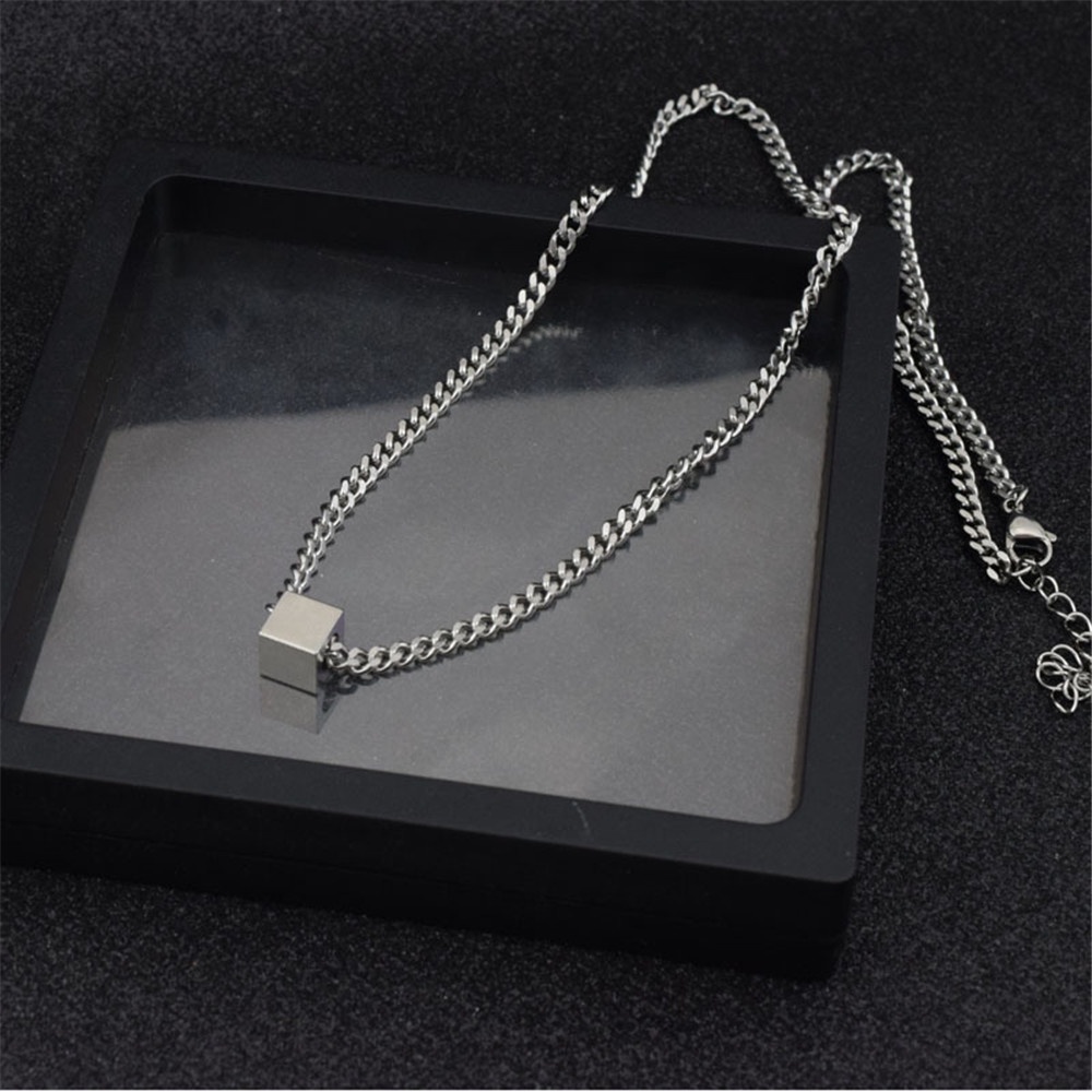 Dây chuyền mặt khối lập phương bằng thép không gỉ thời trang
