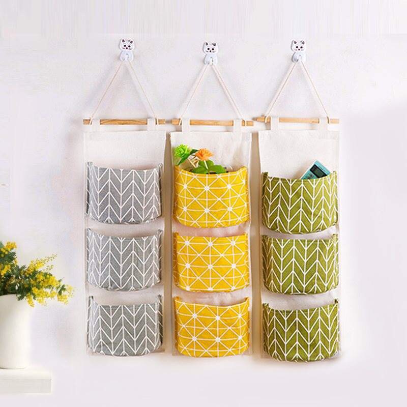 Túi Vải Treo Tường Đựng Đồ 3 Ngăn Pilu tiện lợi chất cotton chống thấm nước 20x14x60cm GVDN02