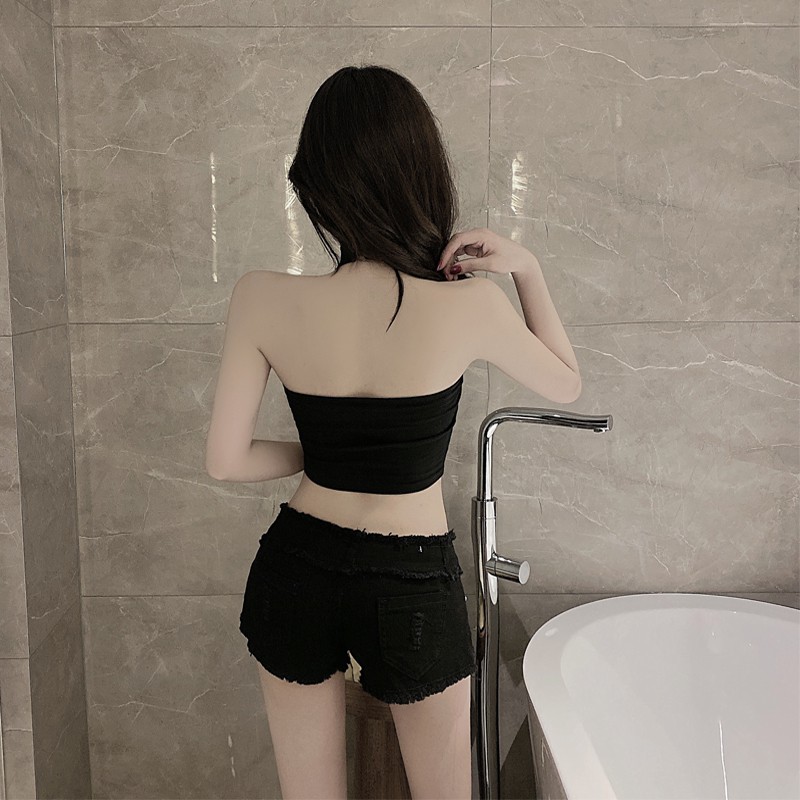 Set đồ gợi cảm đi bar đi chơi áo ống đen hở vai phối xích nối vòng cổ áo+quần ngắn đen ulzzang ( có bán riêng ) | BigBuy360 - bigbuy360.vn