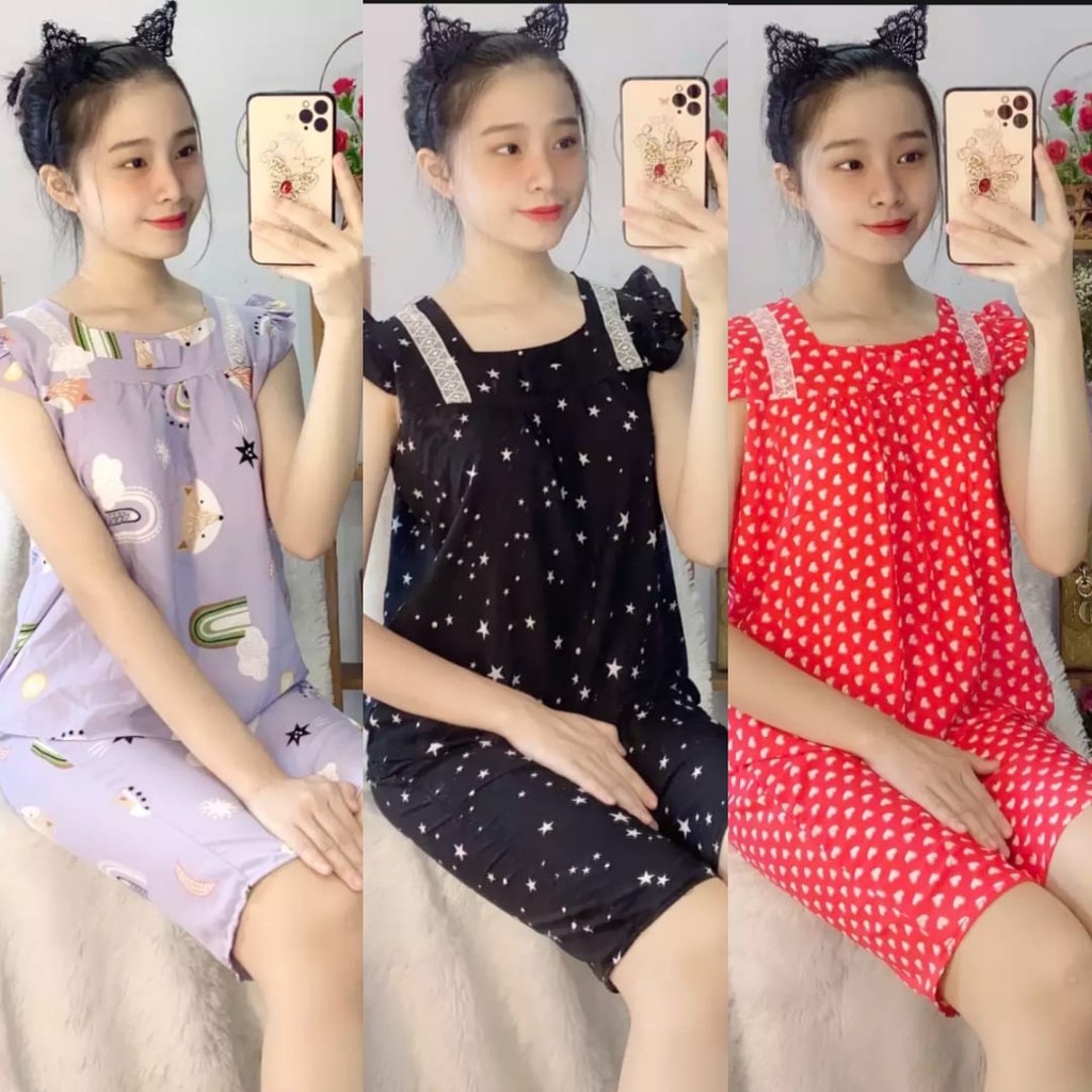 Bộ lụa hàn lững, quần có túi, 40 đến 60kg, ành thật