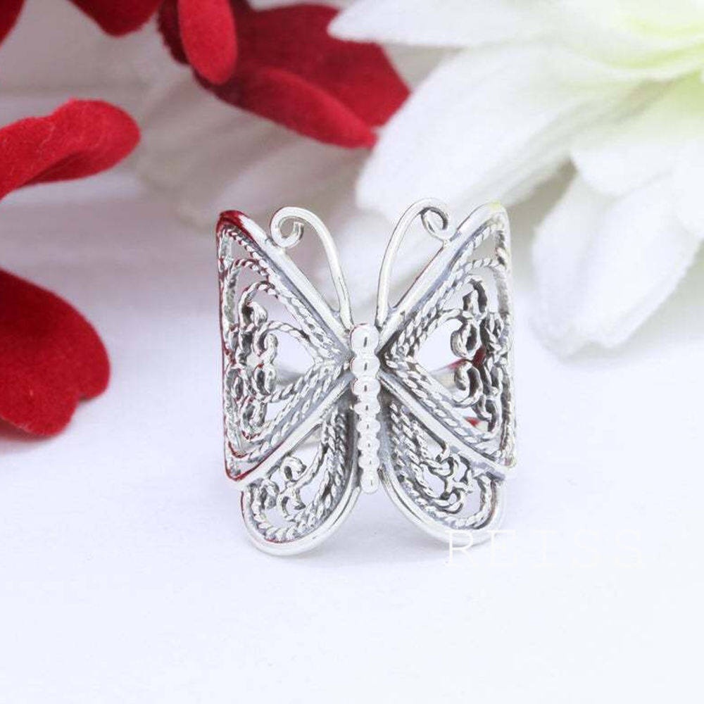 Nhẫn Hợp Kim Mạ Vàng Bạc Hình Bươm Bướm Phong Cách Cổ Điển