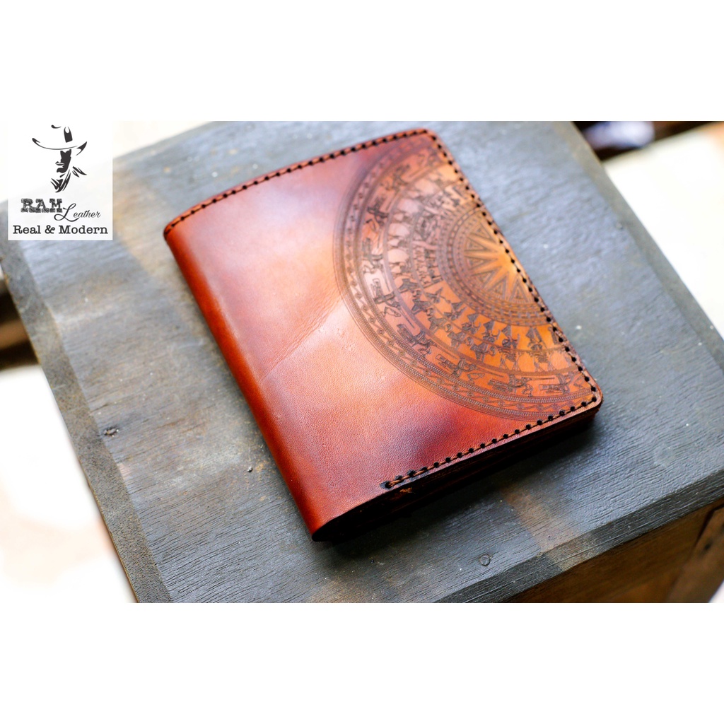 Ví nam da bò RAM Leather Trống Đồng Việt Nam Da Bò Italia Vegtan Nâu Đỏ