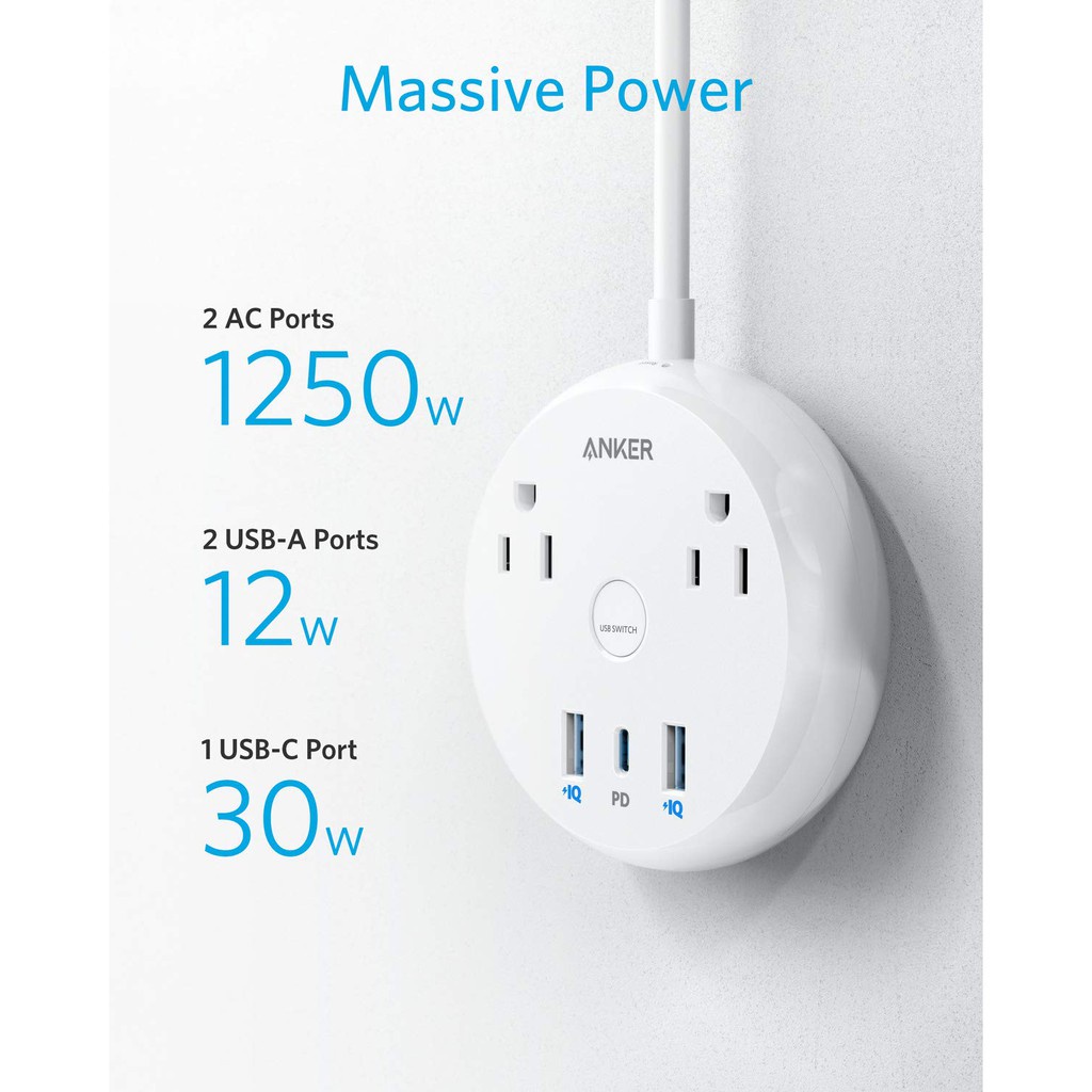 Ổ cắm Anker Powerstrip Pad - Type C PD 30w - 2 USB A