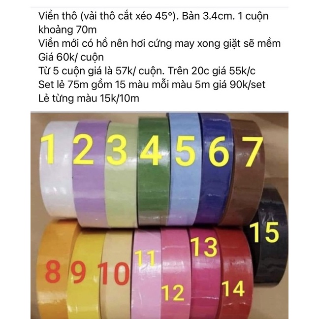 Viền thô set lẻ nhiều màu